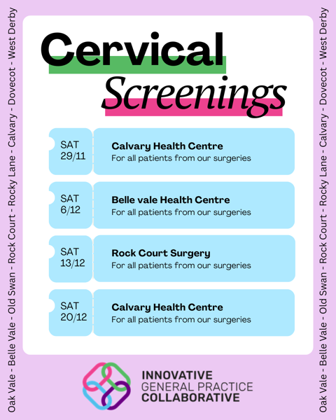 Saturday Cervical Screenings appointment Dates